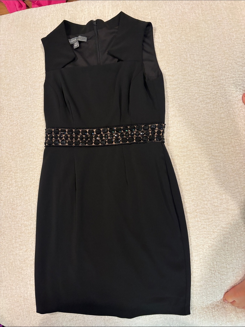 Kensie Black Sleeveless Sheath Dress with Beaded Waistband